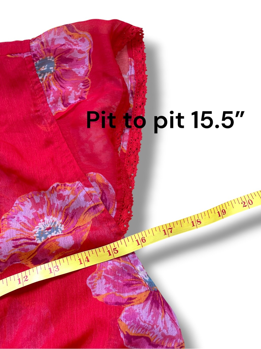 NWOT Free People Cecile Printed Sheer Floral Tie Front Top Red Pink Size Small - Picture 10 of 14